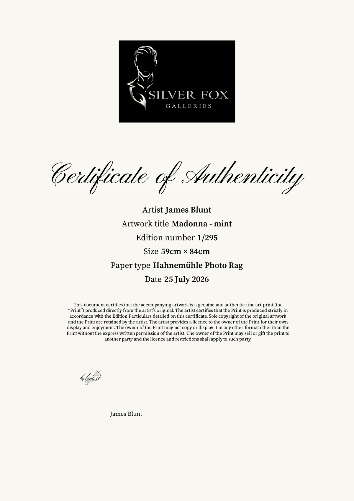 Madonna - mint — Certificate of Authenticity